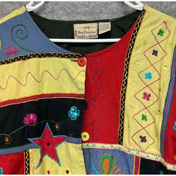 Vtg NEW DIRECTION Jacket Womens Med Multicolor Patchwork Button Down Embroidered - Picture 3 of 15